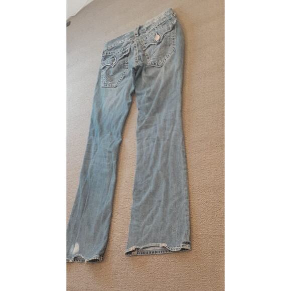 True Religion‎ Womens 32 Light Wash Blue Bootcut Distressed Ripped Jeans - Picture 16 of 16